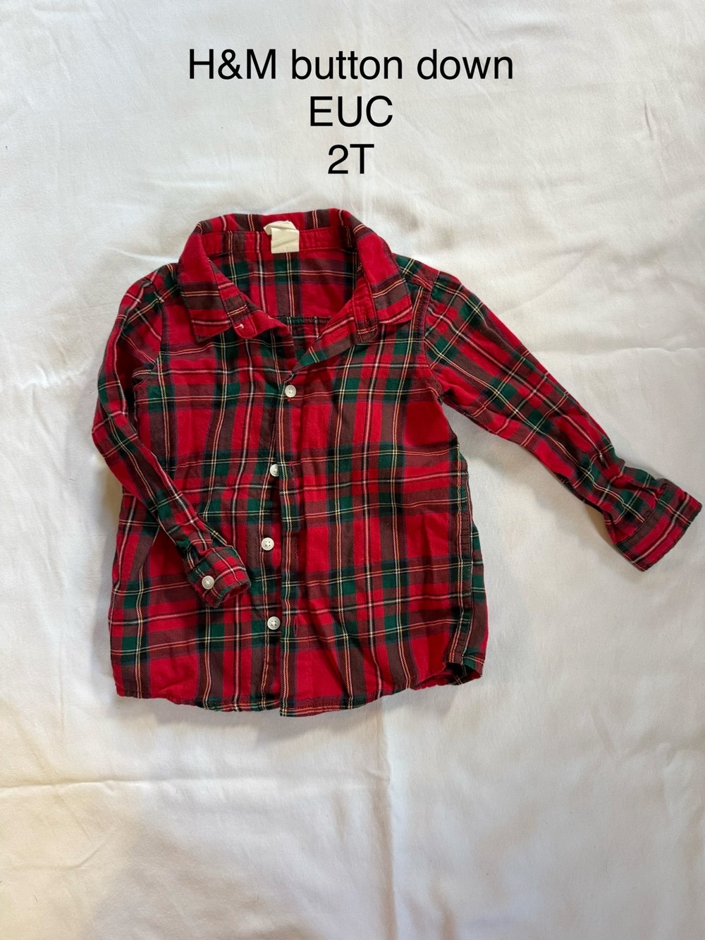 H&M Red and Green Plaid Button-Down Shirt for Toddlers